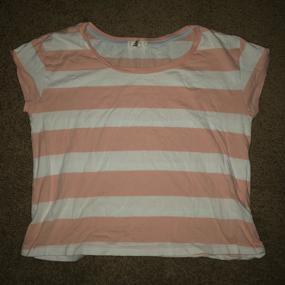 white and light orange striped crop top